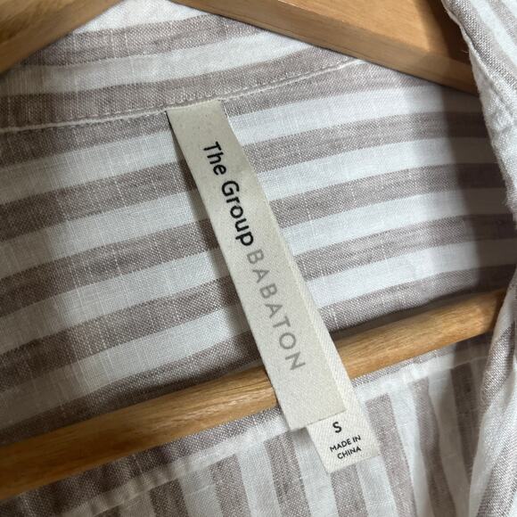 Babaton Women’s Linen Striped Button Down Shirt White Tan Long Sleeve Size Small - Picture 3 of 5